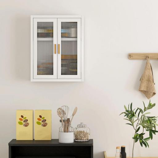 Armario de Baño de Pared Mueble de Baño Colgante Moderno con Estante Ajustable Puertas de Acrílico Blanco [4]