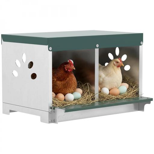 Ponedero para Gallinas de Acero Galvanizado con 2 Huecos para 2 Gallinas con Techo Impermeable y Ventilación Plateado y Verde [8]