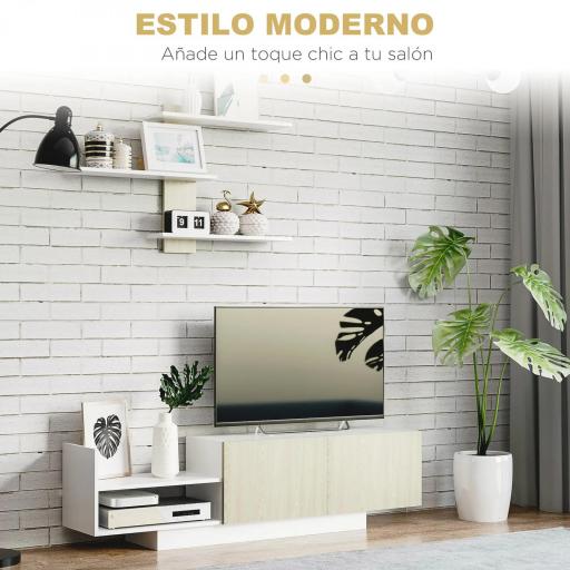 Mueble de Salón para TV con Mesa para Televisor 150x31,5x40 cm y Estante de Pared 95,5x16x60 cm Natural [2]