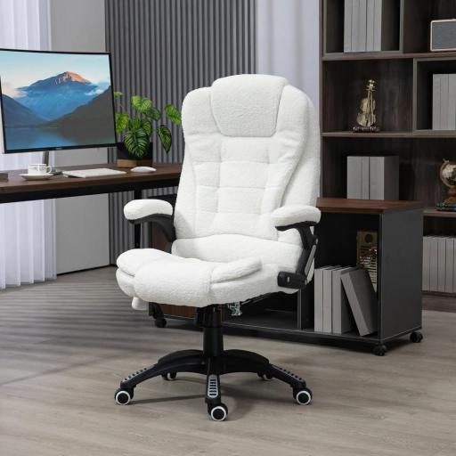 Silla de Oficina con Masaje de 6 Puntos con Función de Calefacción Tejido de Borreguito 68x72x110-120 cm Blanco