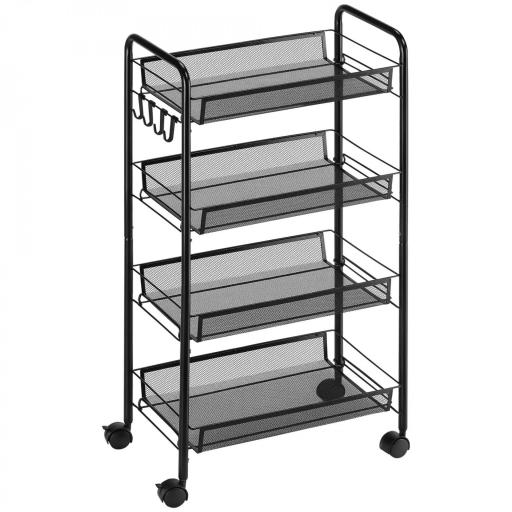 Carrito de Cocina de 4 Niveles Carrito de Almacenamiento con 4 Ganchos Carga 12 kg para Comedor Baño 45x26,5x84 cm Negro [7]