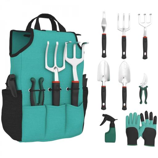 Juego de Herramientas Jardinería de 9 Piezas de Aluminio con Tijeras de Podar con Bloqueo Seguro Bolsa de Jardín Ligera [8]