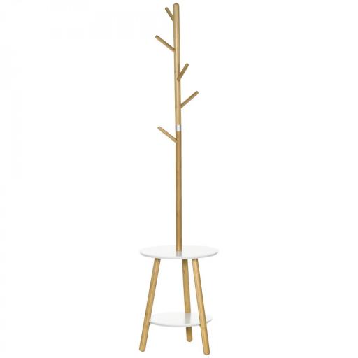  2 en 1 Perchero de Pie de Bambú con 2 Estantes 5 Ganchos para Ropa Bolsos para Entrada 39,5x39,5x171 cm Natural [8]