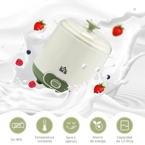 Yogurtera para Hacer Yogur Griego 20 W 1,5L con Filtro Indicador de Encendido y Tecnología PTC 19,5x17,5x21,4 cm Blanco [4]