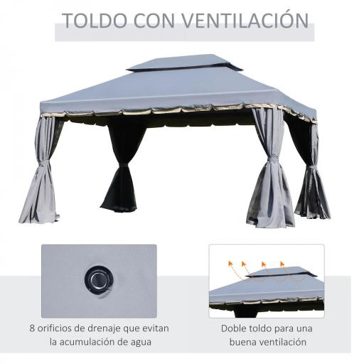 Cenador de Jardín 4x3m Pabellón de Jardín Gazebo con Doble Techo Estructura de Aluminio UPF50+ para Exterior Gris [3]