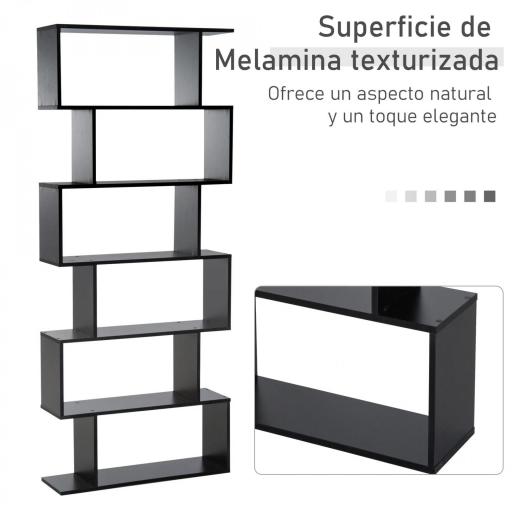 Estantería para Libros Moderna Librería con 6 Estantes para Comedor Salón Estudio 80x23x192 cm Negro [5]