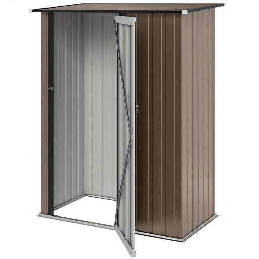 Cobertizo Exterior 1,07m² 142x84x189 cm con Puerta y Orificios de Drenaje para Almacenamiento de Herramientas Marrón [8]