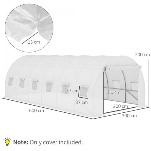 Cubierta de Repuesto para Invernadero 600x300x200cm Tipo Túnel Carpa de Invernadero con 12 Ventanas Blanco [1]