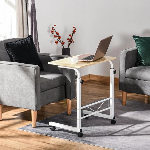 Mesa Auxiliar con Ruedas Mesa para Sofá con Altura Ajustable para Hogar Oficina 60x40x68-78 cm Blanco