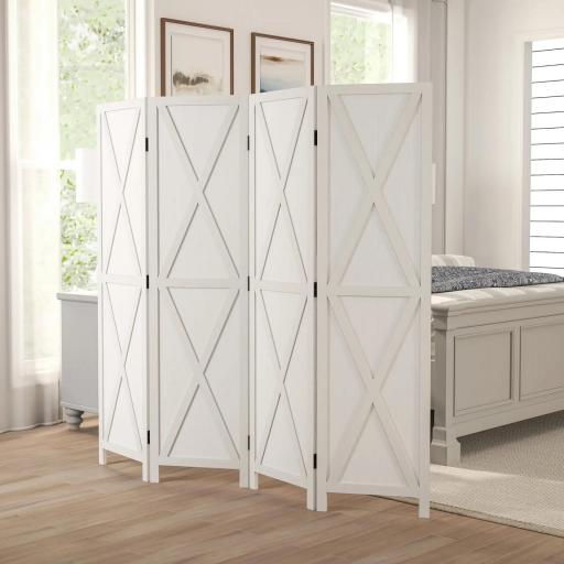 Biombo de 4 Paneles Separador de Ambientes Plegable 182x170 cm Divisor de Espacios Elegante Blanco [5]