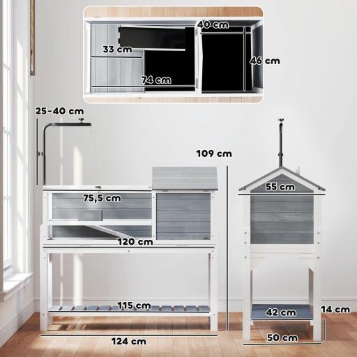 Casa para Tortugas de Madera con Soporte para Lámpara Ajustable Techos Abatibles Bandeja Extraíble y Estante Inferior [1]