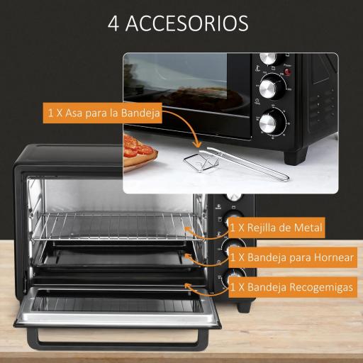 Horno Eléctrico de Sobremesa 32L 1600W con 3 Modos de Calor Temporizador y Temperatura Regulable 52,2x38,1x33,5 cm Negro [4]
