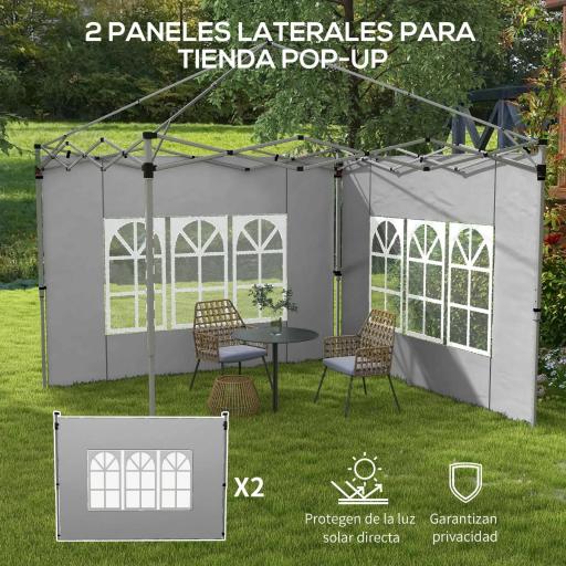 Paredes Laterales para Carpa de 3 x 3 / 3 x 4 m 2 Paneles de Tela Oxford de 295x195 cm con Ventana para Fiestas Gris [2]