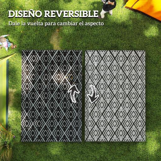Alfombra de Exterior Reversible 182x274 cm con Patrón Geométrico de Rombos Impermeable Bolsa de Transporte Negro [7]