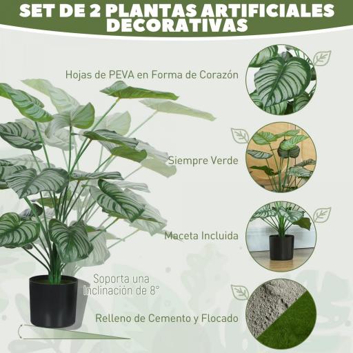 Plantas Artificiales Decorativas 65 cm Plantas Artificiales con Maceta y Hojas para Interior Verde [2]