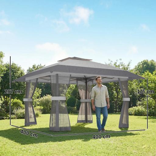 Carpa Plegable 4x4 m Pop-up con Doble Techo 4 Laterales de Malla Altura Ajustable Bolsa Transporte UPF30+ Gris [1]