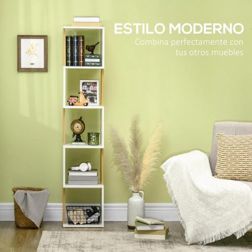 Estantería Librería en Forma S Estantería para Libros con 5 Estantes para Salón Oficina 33x28x161 cm Blanco [2]