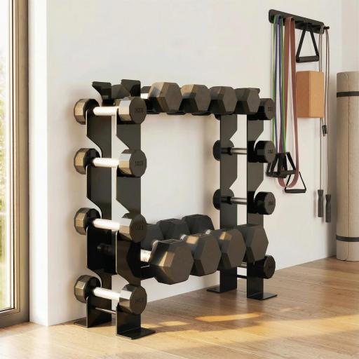 Soporte para Mancuernas de 4 Niveles Estante de Pesas de Acero Resistente para Gimnasio Casa Carga 200 kg 70x21x55 cm