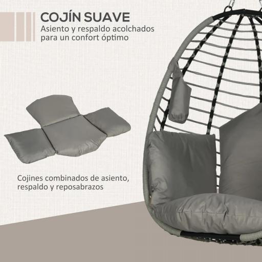 Silla Colgante con Soporte Cesta Plegable Cojín y Reposacabezas para Interior y Exterior Carga 120 kg Gris y Negro [6]
