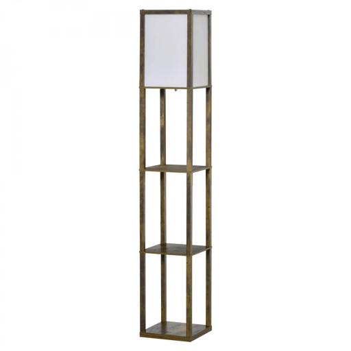 Lámpara de Pie con 3 Estantes de Almacenaje para Bombilla E27 Potencia Máx. 40W para Salón 26x26x160 cm Marrón Rústico [8]