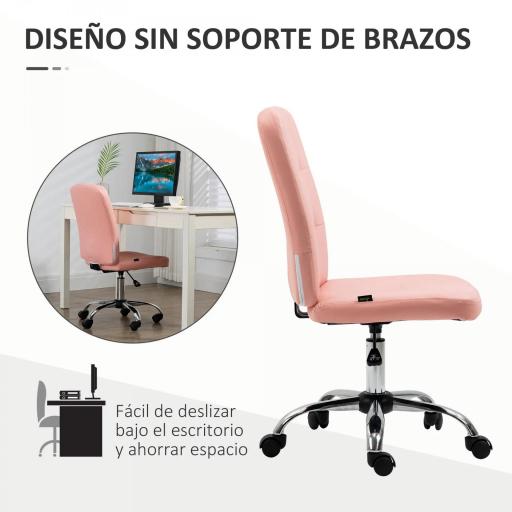 Silla de Oficina sin Brazos Silla de Escritorio Giratorio de Piel Sintética con Altura Ajustable 45x59x90-100 cm Rosa [4]
