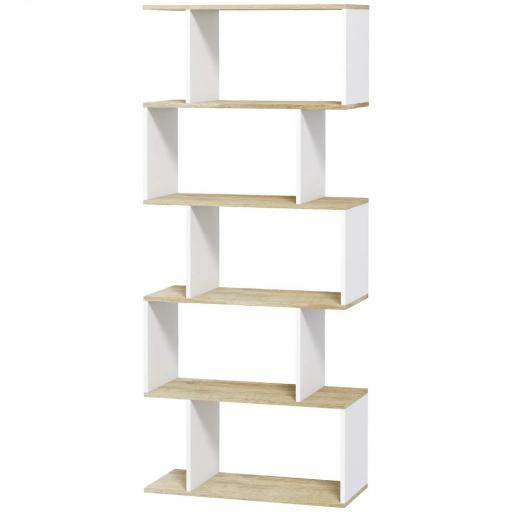 Estantería Estilo Nórdico Librería con 5 Estantes Antivuelco Carga 25 kg 70x29,5x163 cm Roble y Blanco [9]