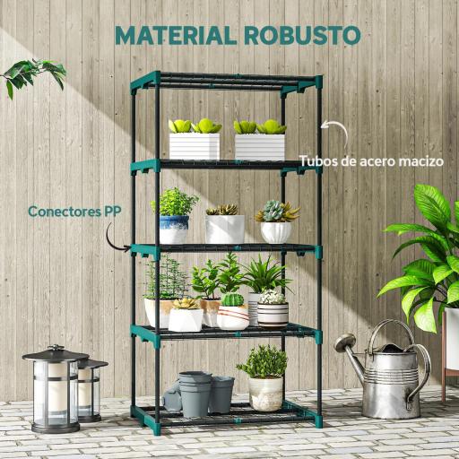 Soporte para Plantas de 5 Niveles Estantería para Plantas de Acero Estantes de Rejilla 67x49x138 cm Verde Oscuro [4]