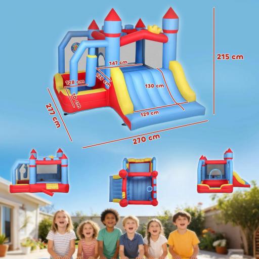 Castillo Hinchable para Niños con Soplador Tobogán Trampolín Piscina Pilar de Boxeo y Aro de Baloncesto 277x270x215 cm [1]