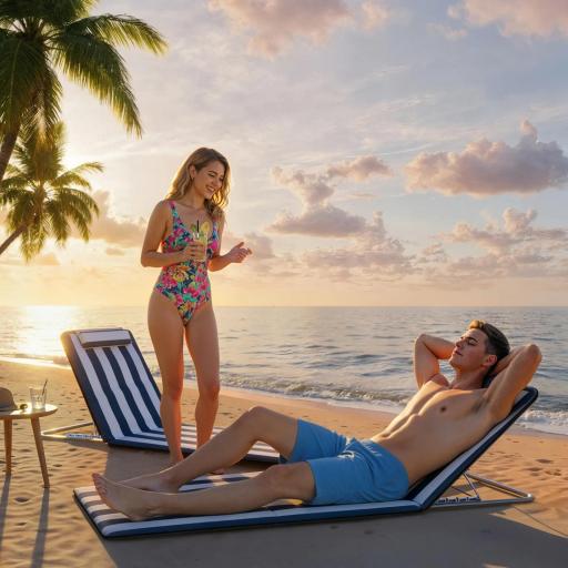 Conjunto de 2 Esterillas con Respaldo Reclinable Reposacabezas y Bolsa de Transporte 134x48x33-43 cm Blanco y Azul [4]