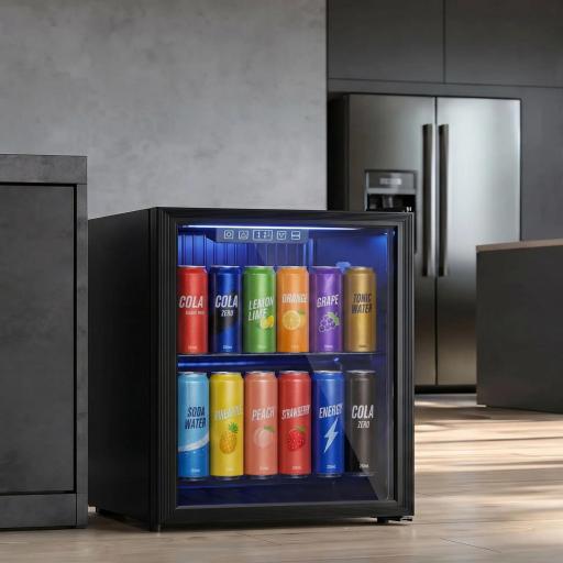 Frigorífico de Bebidas 50 L con Puerta de Vidrio Doble Iluminación LED Estante Ajustable para 48 Latas [2]