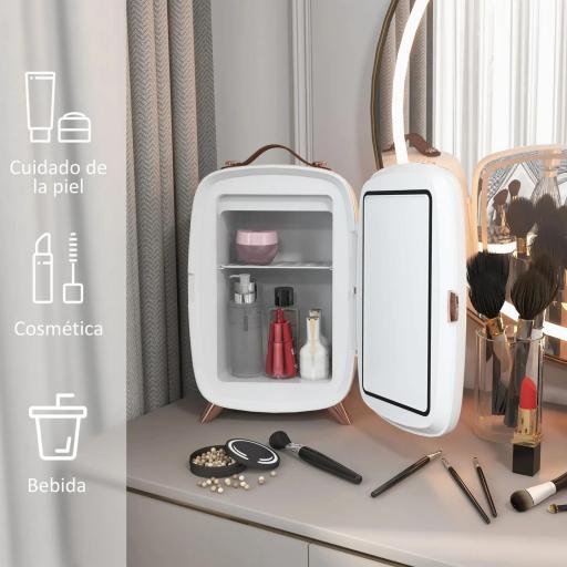Nevera para Cosméticos Pequeña con 6L Capacidad con Puerta con Espejo y Luces LED Ajustables 24,3x19,4x35,6 cm Blanco [6]