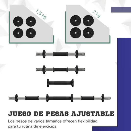 Juego de Mancuernas Ajustables 15 kg 2 en 1 con Barras Conexión y Mangos Antideslizantes para Gimnasio en Casa Negro [3]