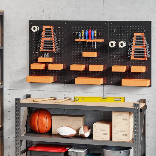 Organizador de Herramientas de Pared de 33 Piezas 120x60 cm con Ganchos Contenedores y Estantes Negro y Naranja [7]