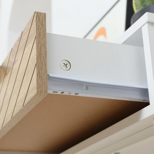 Mesa de Consola Estrecha con 2 Cajones Diseño de Líneas Talladas Estilo Moderna Blanco y Roble [7]