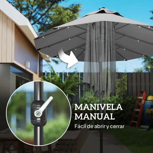 Sombrilla de Jardín Doble 295x150x219 cm con Luces LED Solares Toldo con Inclinación Ajustable y Manivela Manual Gris [1]