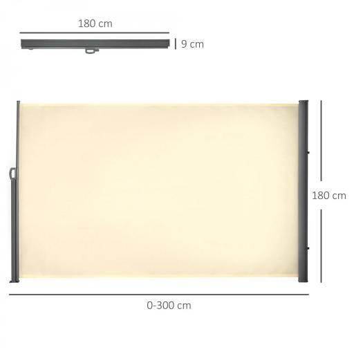 Toldo Lateral Retráctil 300x180cm Pantalla Enrollable Mampara de Privacidad y Protección Solar para Balcón Terraza Crema [1]