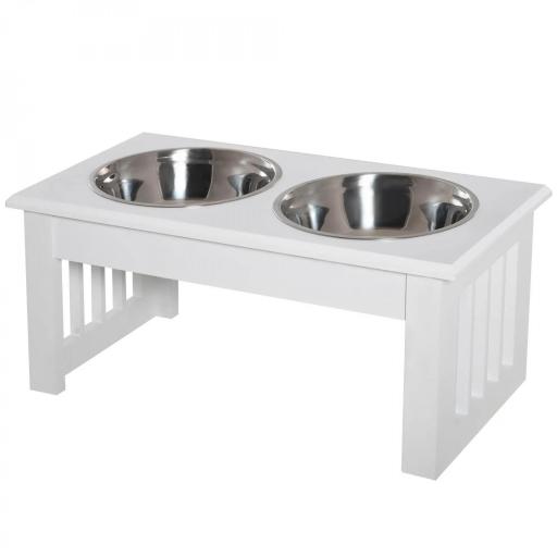 Comedero Elevado para Perros con Soporte y 2 Cuencos Extraíbles de Acero Inoxidable Alimentador para Mascotas Alimento y Agua 44x24x15 cm Blanco [2]