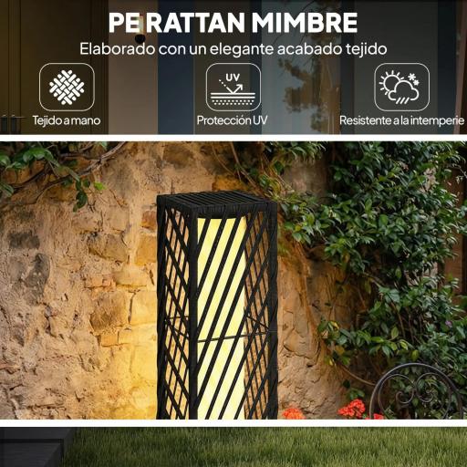 Linterna de Jardín de Ratán Farola Solar Exterior con Luces LED Encendido y Apagado Automático Impermeable IP44 Negro [4]