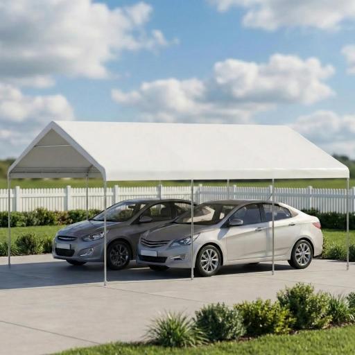 Carpa Garaje Portátil 5x6 m con Estructura de Acero Galvanizado Impermeable Anti-UV Cobertizo para Herramientas Crema [7]