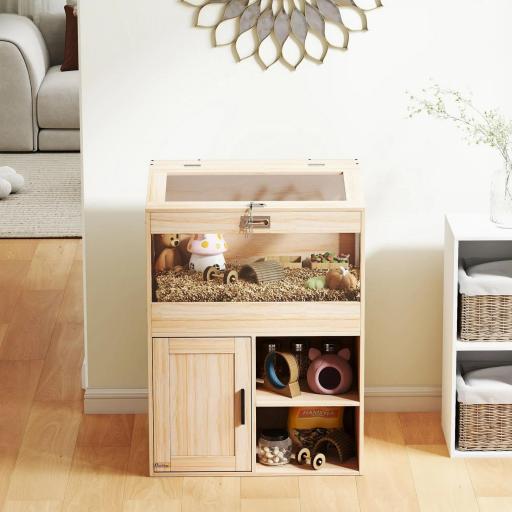 Jaula para Hámster con Espacio de Almacenaje Paneles Acrílicos Visibles Estante Ajustable 60x40x82,5 cm Natural [6]