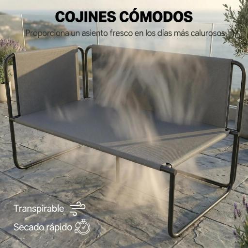 Conjunto Jardín Exterior de 4 Piezas con 2 Sofás 2 Plazas 2 Mesas de Vidrio Cojines Fundas Extraíbles y Bolsillos Caqui [6]