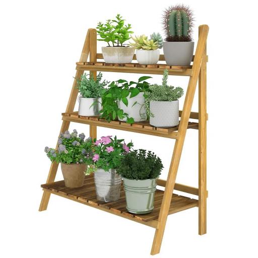 Soporte para Plantas de Madera de 3 Niveles Estantería para Plantas Plegable Soporte para Macetas 80x37x93 cm Natural [7]