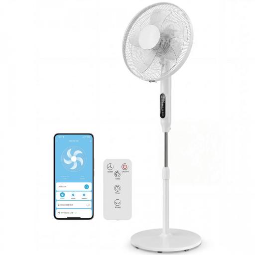 Ventilador de Pie con Control Remoto Función Wifi Altura Ajustable 3 Velocidades 3 Modos Oscilación Temporizador Blanco [9]