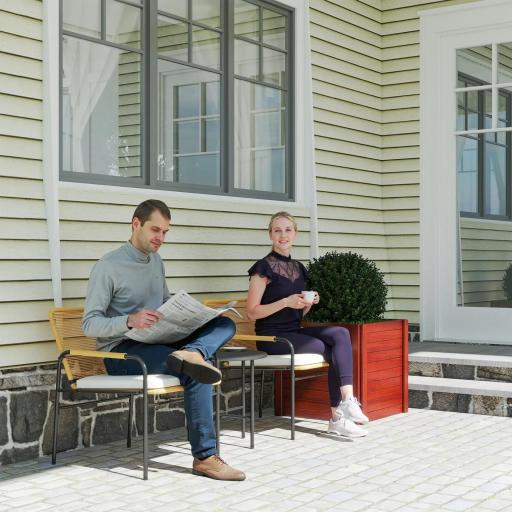Conjunto de Muebles de Jardín de Ratán Sintético con 2 Sillas con Cojines Extraíbles y Mesa con Tablero de Metal Natural