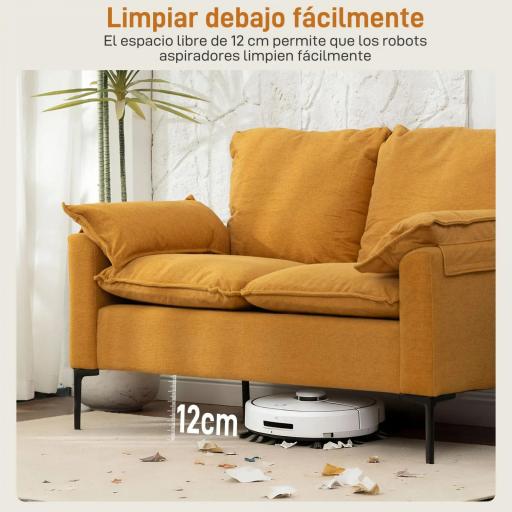 Sofá de 2 Plazas Tapizado en Terciopelo con Patas de Metal Reposabrazos Acolchado 130x77x84 cm Amarillo [6]