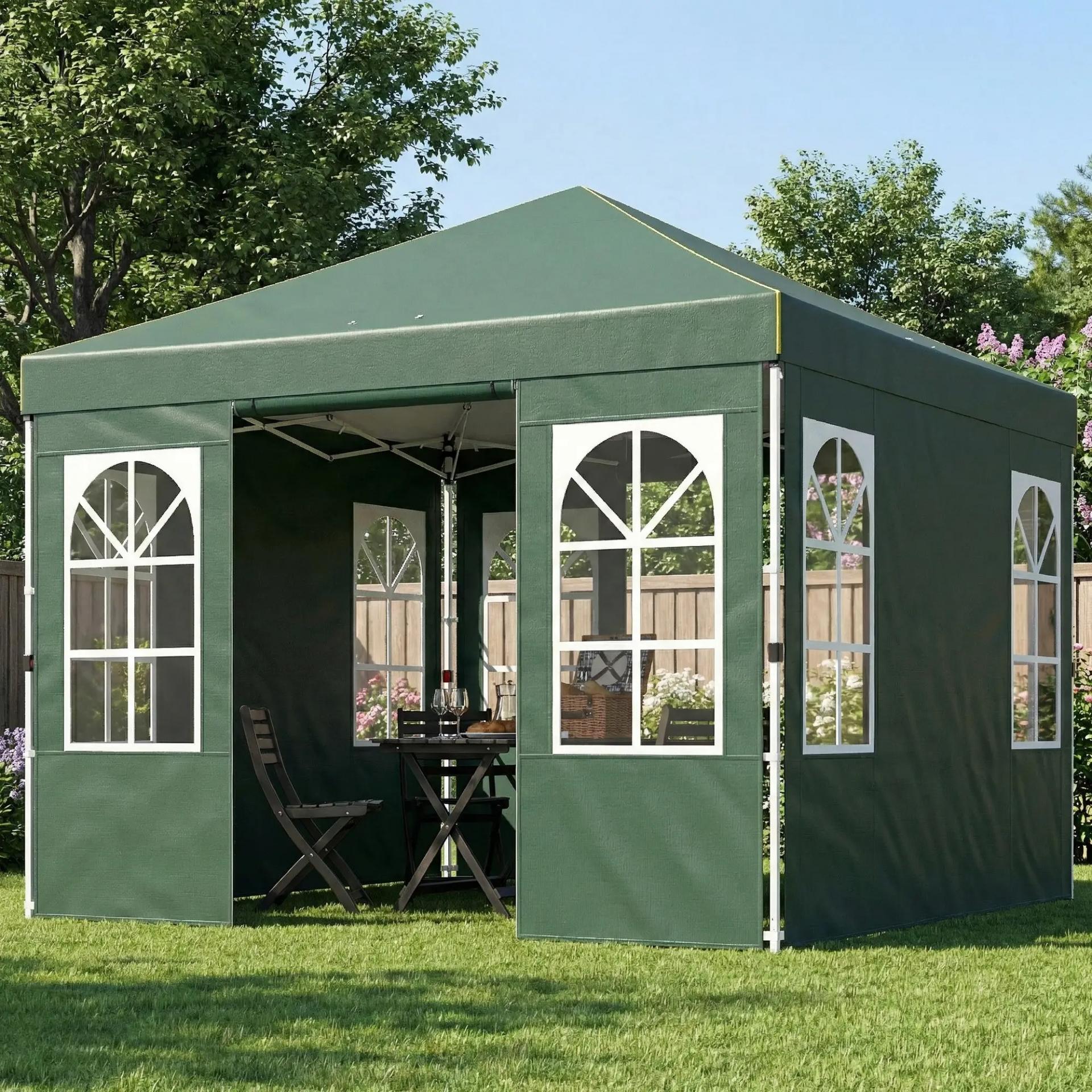 Carpa Plegable 3x3 m Pop-up con UPF50+ 4 Laterales Desmontables Altura Ajustable y Bolsa de Transporte Verde