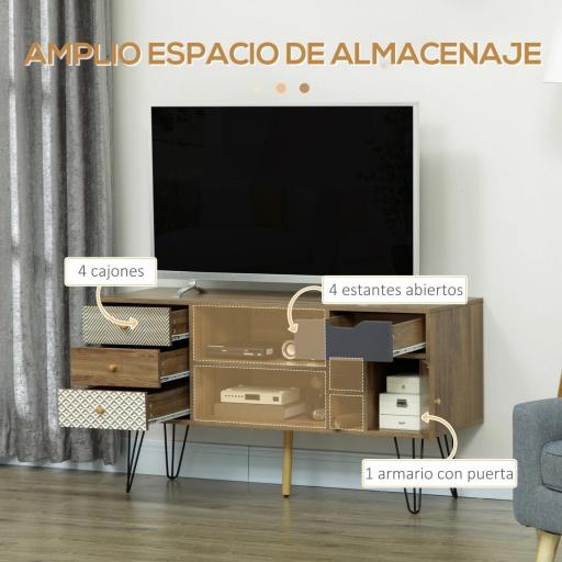 Mueble de TV Estilo Boho con Estantes 4 Cajones y Patas de Metal Mesa para TV de hasta 50'' 120x39x64 cm Marrón [2]