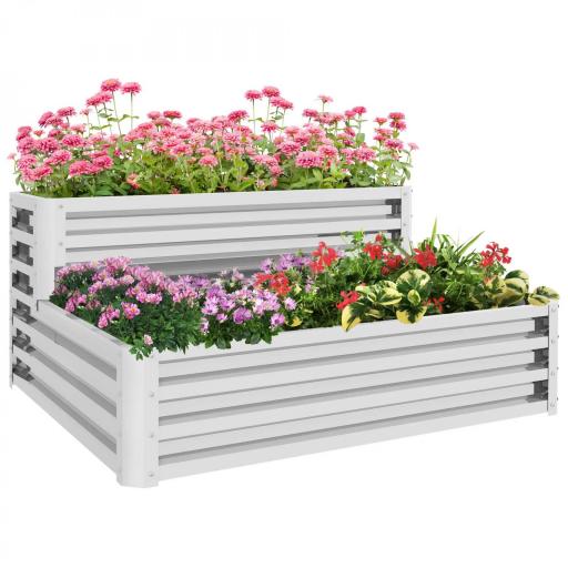 Jardinera Exterior de Acero Galvanizado con Diseño de Escalera Base Abierta para Cultivos Plantas 120x101x58 cm Plata [9]