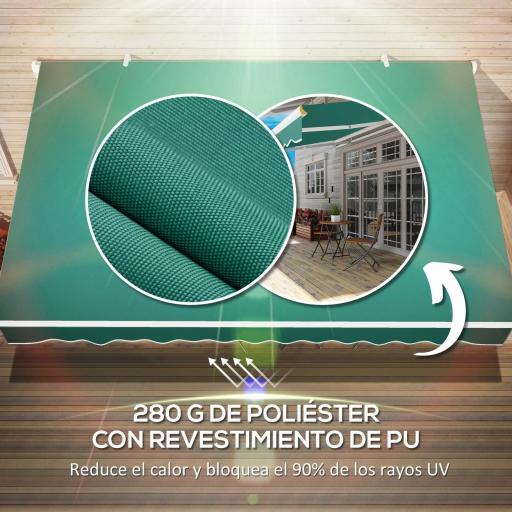 Toldo Manual 395x245 cm con Manivela Toldo Balcón Patio Terraza de Aluminio y Tejido Poliéster 280 g/m² Anti-UV Verde [7]