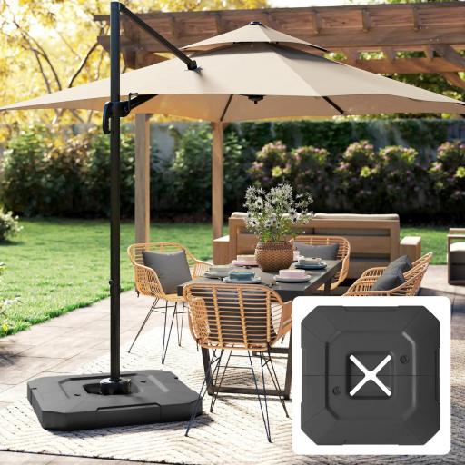 Juego de 2 Pesas para Sombrilla, Bases para Sombrilla Rellenables 80 kg con Agua 80 kg o Mezcla de Agua y Arena 105 kg